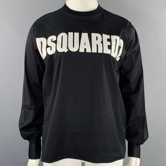 DSQUARED2 Size L Black White Logo Shirt Sleeves Pullover - Picture 1 of 4